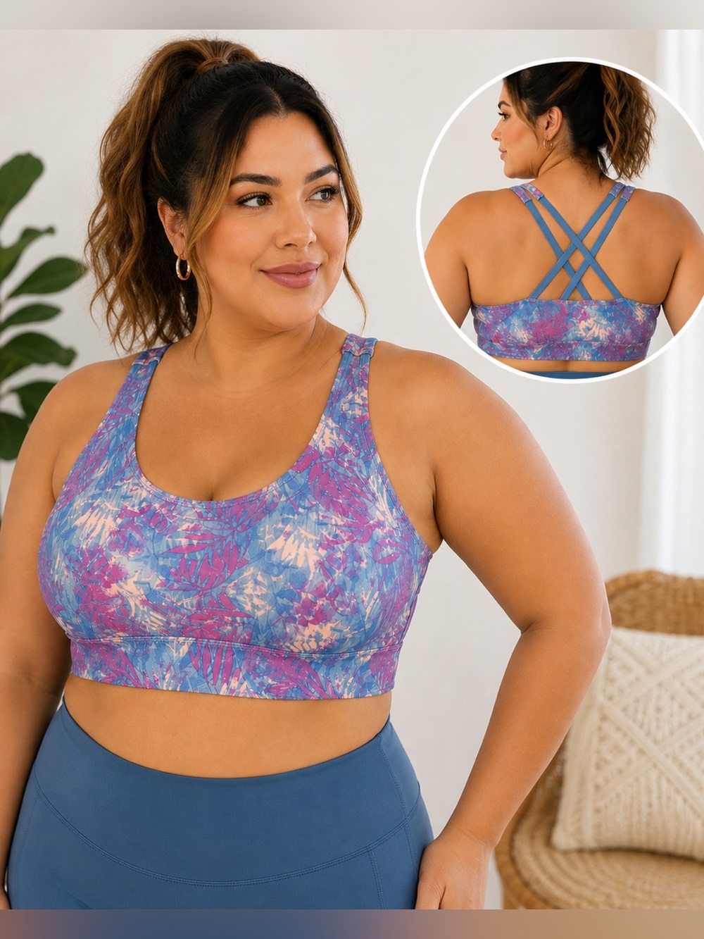 Freely James Luxe Sport Bra Plus Size 1X Water Jungle NWT